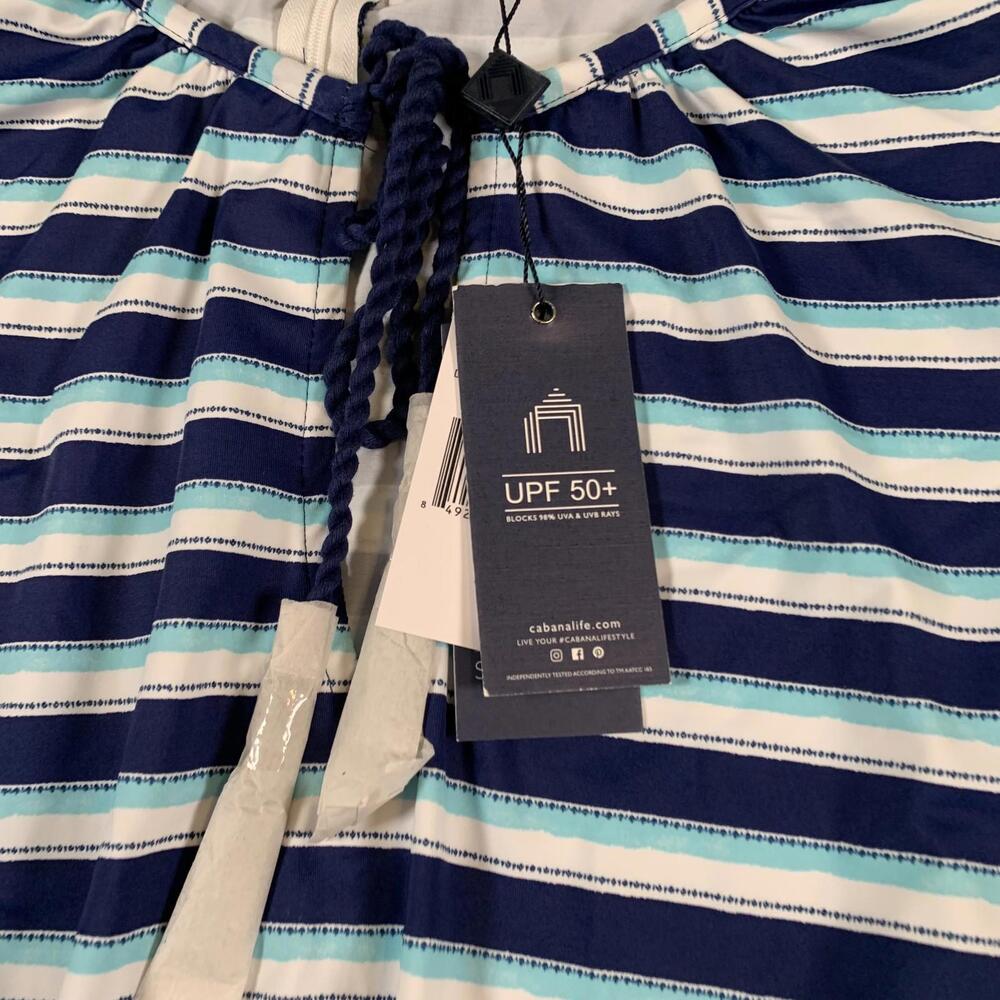 Cabana Life Romper Womens Large Blue White Striped Delray UPF 50+ Ruffle Sleeve‎ - Picture 2 of 10